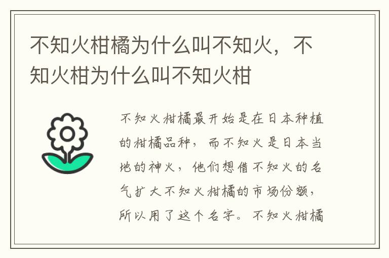 不知火柑橘为什么叫不知火，不知火柑为什么叫不知火柑