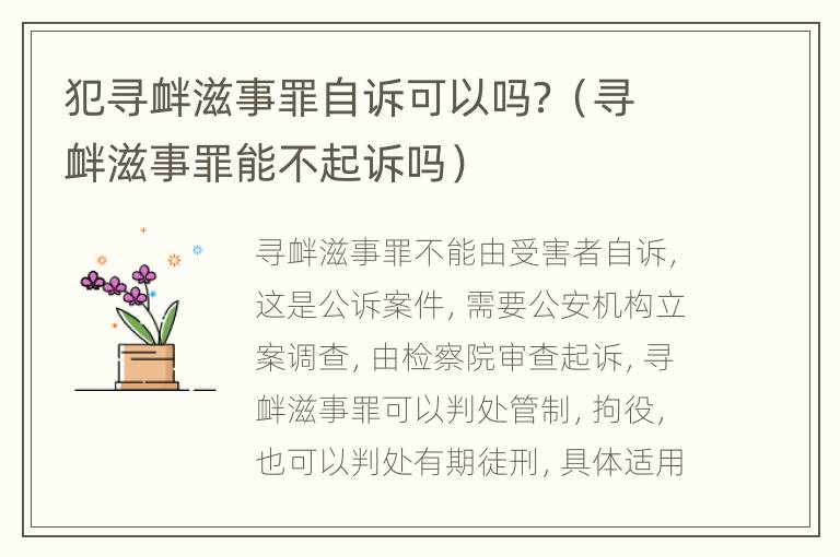 犯寻衅滋事罪自诉可以吗？（寻衅滋事罪能不起诉吗）