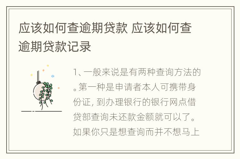 应该如何查逾期贷款 应该如何查逾期贷款记录