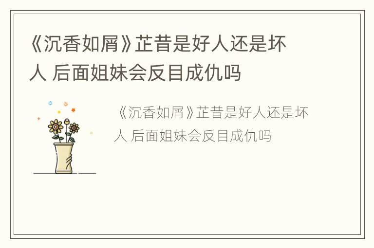 《沉香如屑》芷昔是好人还是坏人 后面姐妹会反目成仇吗