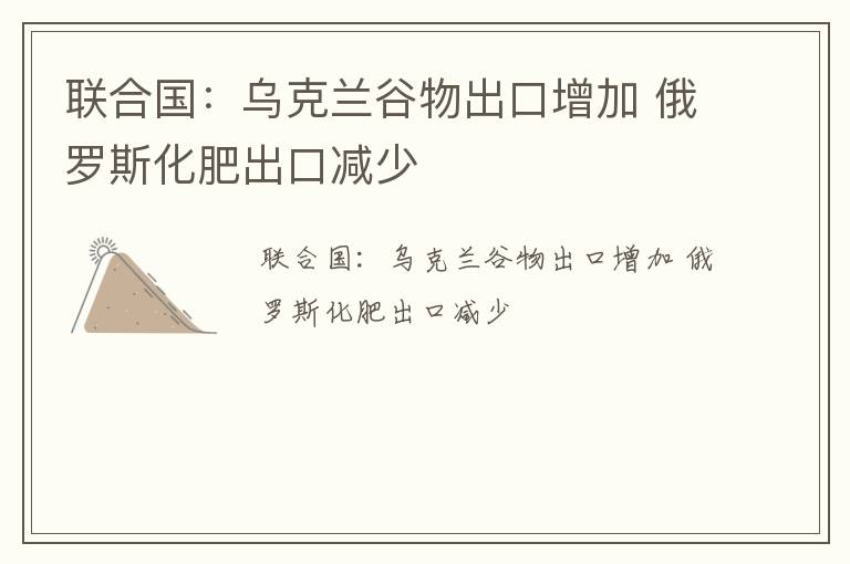 联合国：乌克兰谷物出口增加 俄罗斯化肥出口减少