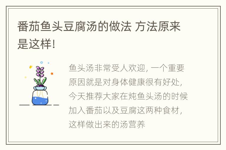 番茄鱼头豆腐汤的做法 方法原来是这样！