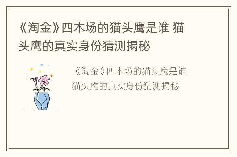 《淘金》四木场的猫头鹰是谁 猫头鹰的真实身份猜测揭秘