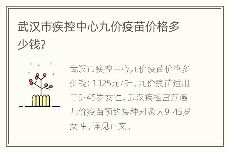 武汉市疾控中心九价疫苗价格多少钱？