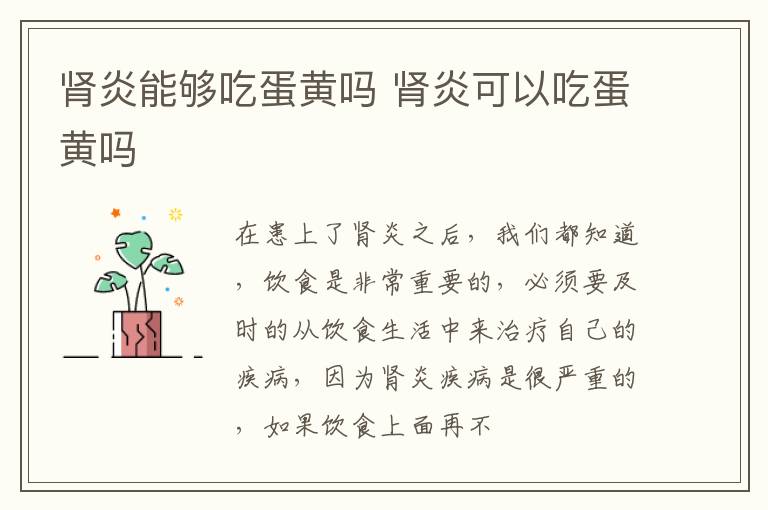 肾炎能够吃蛋黄吗 肾炎可以吃蛋黄吗