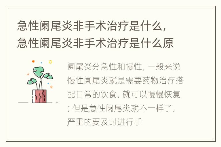 急性阑尾炎非手术治疗是什么，急性阑尾炎非手术治疗是什么原理