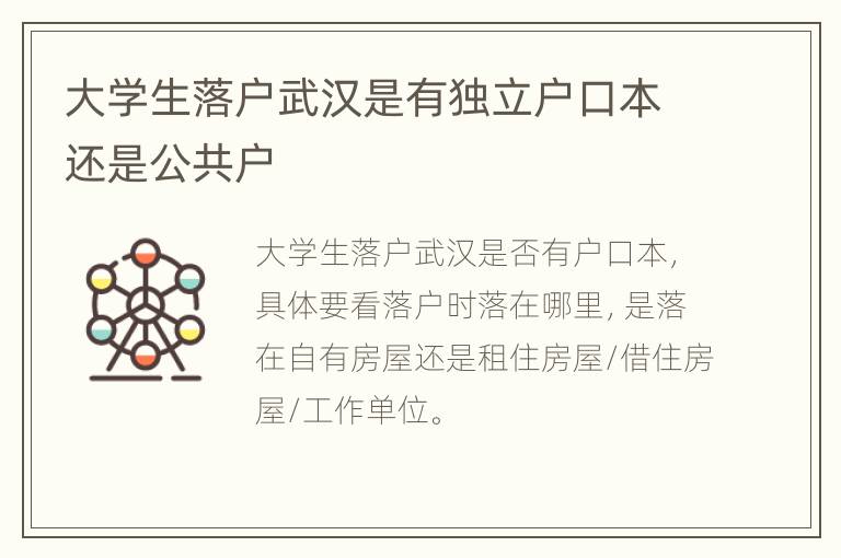 大学生落户武汉是有独立户口本还是公共户