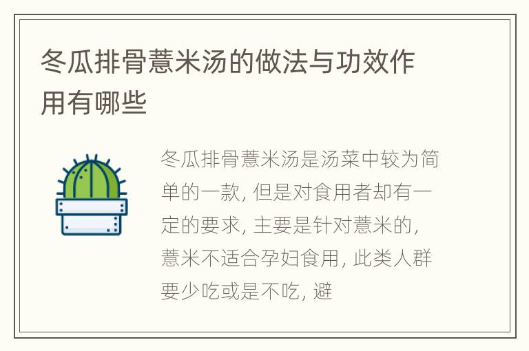 冬瓜排骨薏米汤的做法与功效作用有哪些