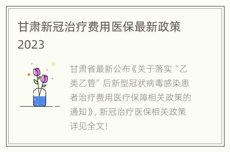 甘肃新冠治疗费用医保最新政策2023