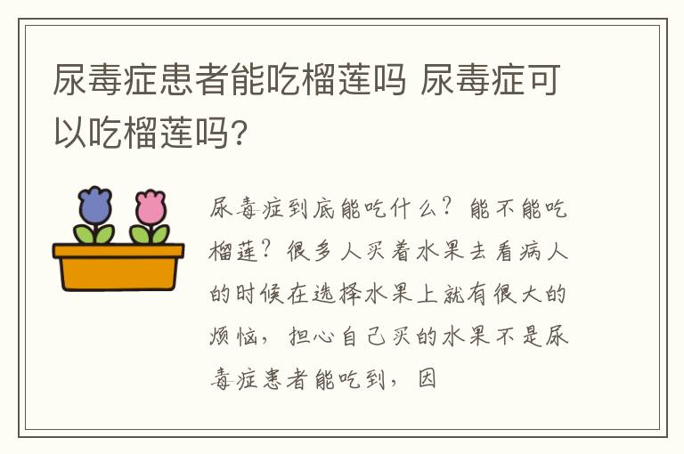 尿毒症患者能吃榴莲吗 尿毒症可以吃榴莲吗?