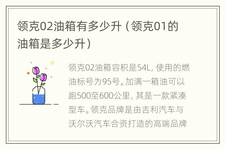 领克02油箱有多少升（领克01的油箱是多少升）