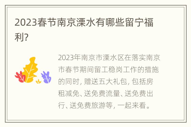 2023春节南京溧水有哪些留宁福利？
