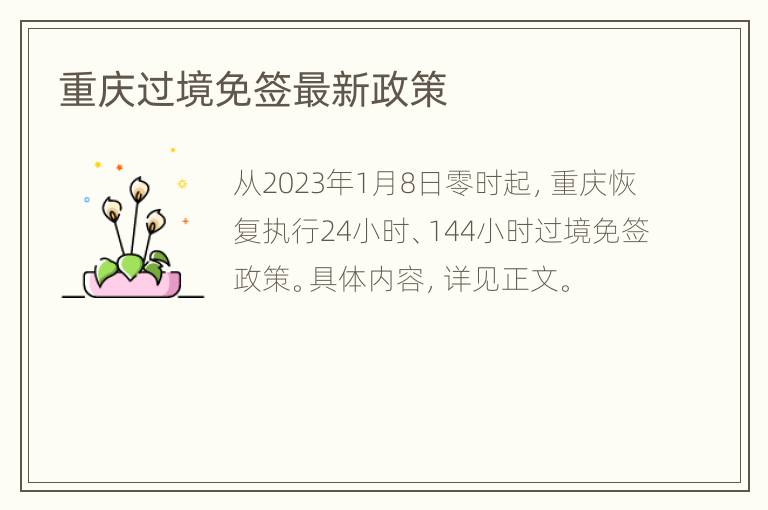 重庆过境免签最新政策