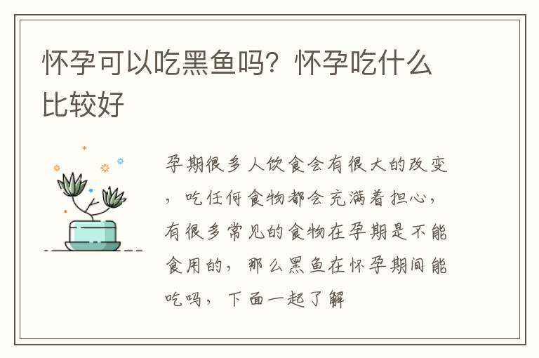 怀孕可以吃黑鱼吗？怀孕吃什么比较好