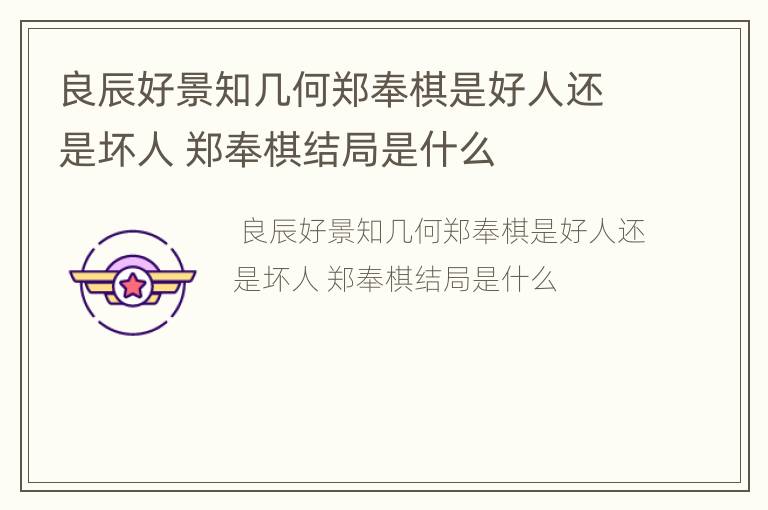 良辰好景知几何郑奉棋是好人还是坏人 郑奉棋结局是什么