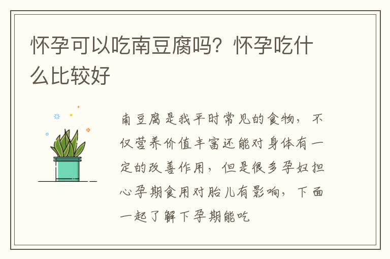 怀孕可以吃南豆腐吗？怀孕吃什么比较好