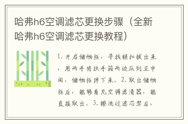 哈弗h6空调滤芯更换步骤（全新哈弗h6空调滤芯更换教程）