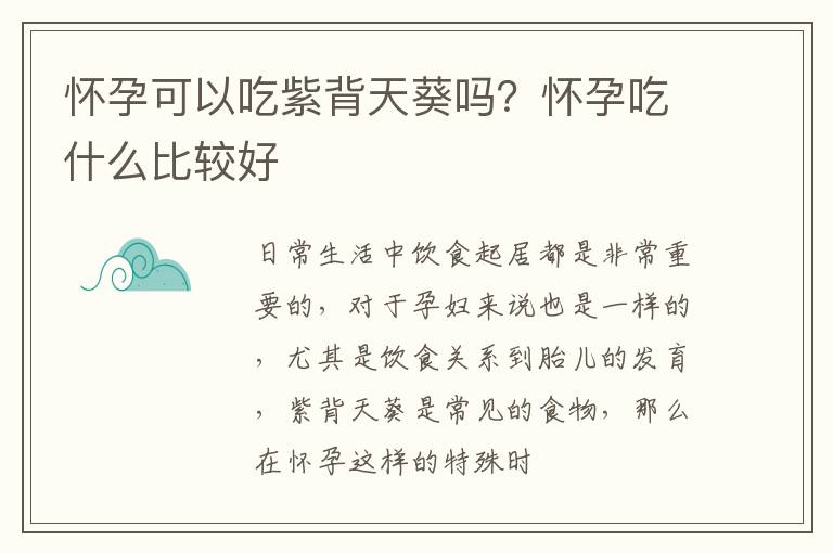 怀孕可以吃紫背天葵吗？怀孕吃什么比较好