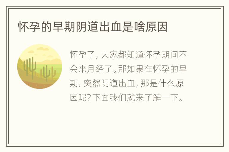 怀孕的早期阴道出血是啥原因