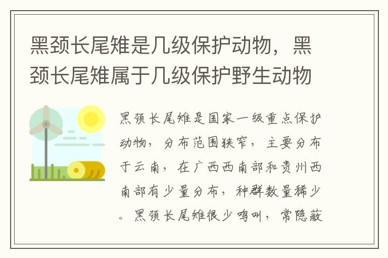 黑颈长尾雉是几级保护动物，黑颈长尾雉属于几级保护野生动物