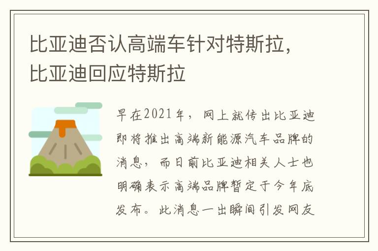 比亚迪否认高端车针对特斯拉，比亚迪回应特斯拉
