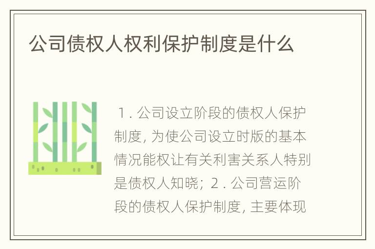 公司债权人权利保护制度是什么
