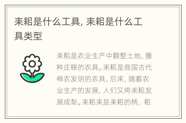 耒耜是什么工具，耒耜是什么工具类型
