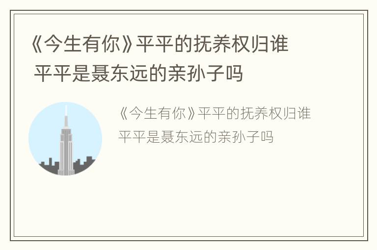 《今生有你》平平的抚养权归谁 平平是聂东远的亲孙子吗