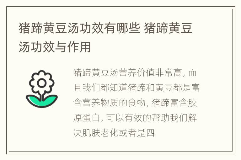 猪蹄黄豆汤功效有哪些 猪蹄黄豆汤功效与作用