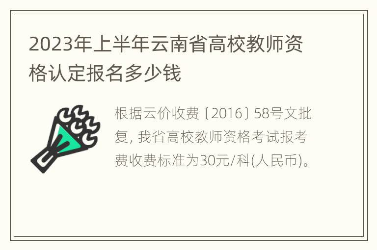 2023年上半年云南省高校教师资格认定报名多少钱