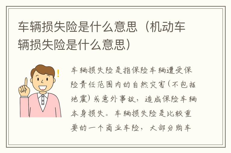 车辆损失险是什么意思（机动车辆损失险是什么意思）