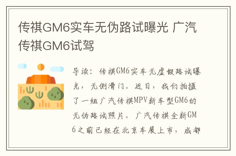 传祺GM6实车无伪路试曝光 广汽传祺GM6试驾