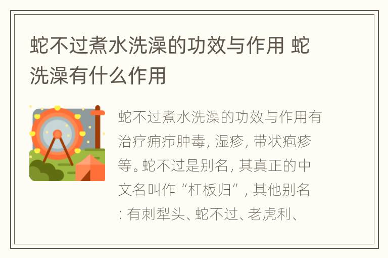 蛇不过煮水洗澡的功效与作用 蛇洗澡有什么作用