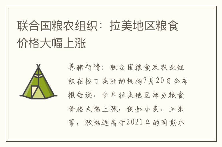 联合国粮农组织：拉美地区粮食价格大幅上涨