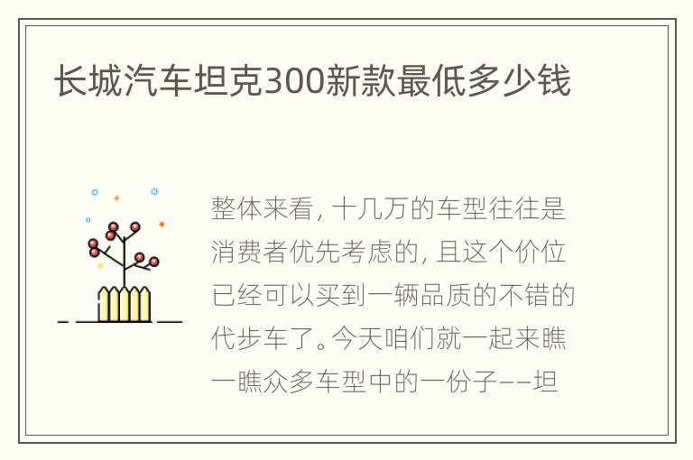 长城汽车坦克300新款最低多少钱