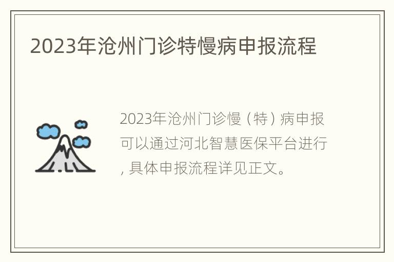 2023年沧州门诊特慢病申报流程
