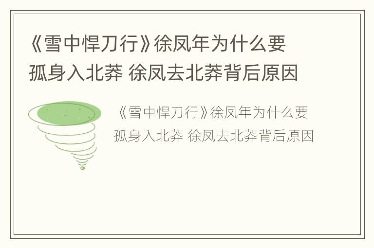 《雪中悍刀行》徐凤年为什么要孤身入北莽 徐凤去北莽背后原因