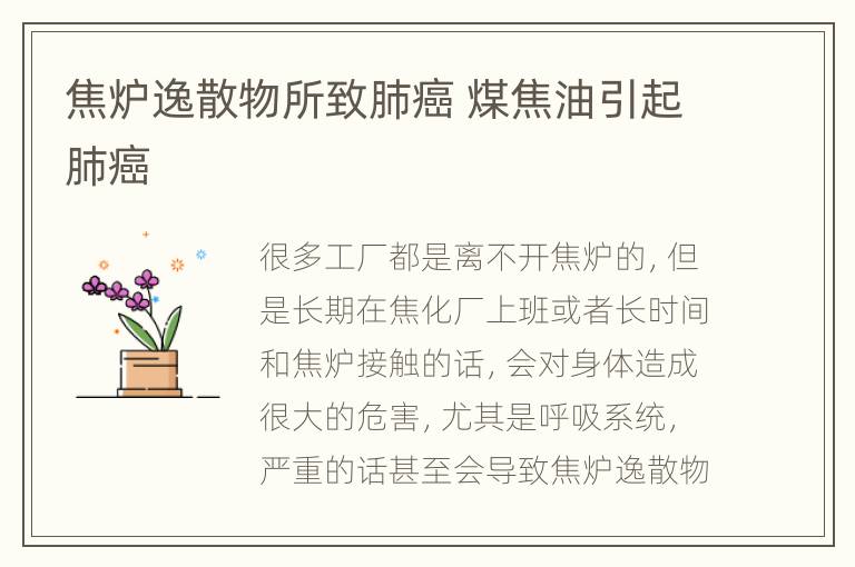 焦炉逸散物所致肺癌 煤焦油引起肺癌