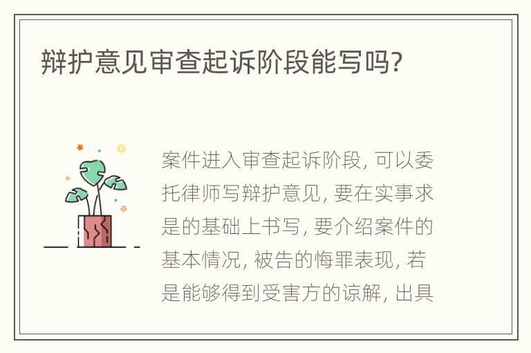 辩护意见审查起诉阶段能写吗？