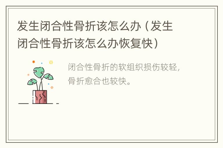 发生闭合性骨折该怎么办（发生闭合性骨折该怎么办恢复快）