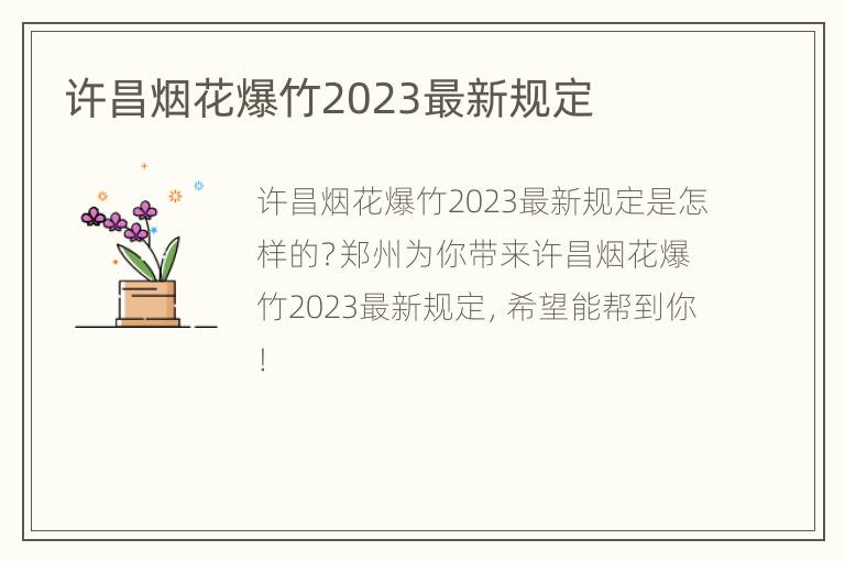 许昌烟花爆竹2023最新规定