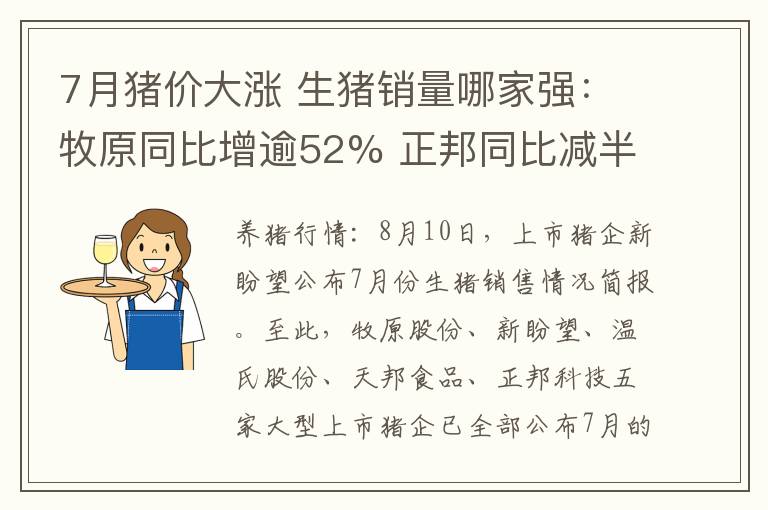 7月猪价大涨 生猪销量哪家强：牧原同比增逾52% 正邦同比减半