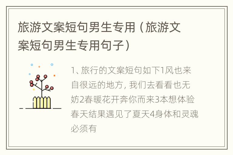 旅游文案短句男生专用（旅游文案短句男生专用句子）