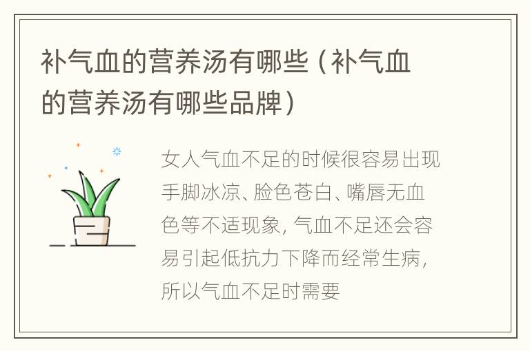 补气血的营养汤有哪些（补气血的营养汤有哪些品牌）