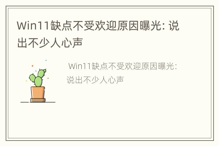 Win11缺点不受欢迎原因曝光：说出不少人心声