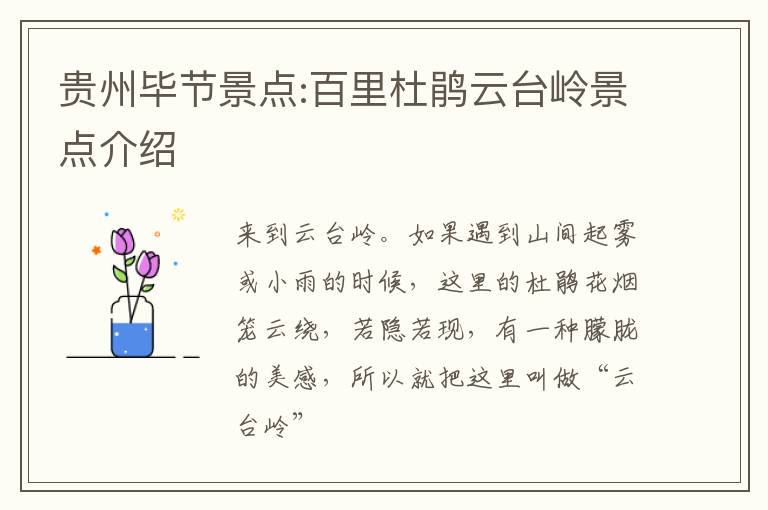 贵州毕节景点:百里杜鹃云台岭景点介绍