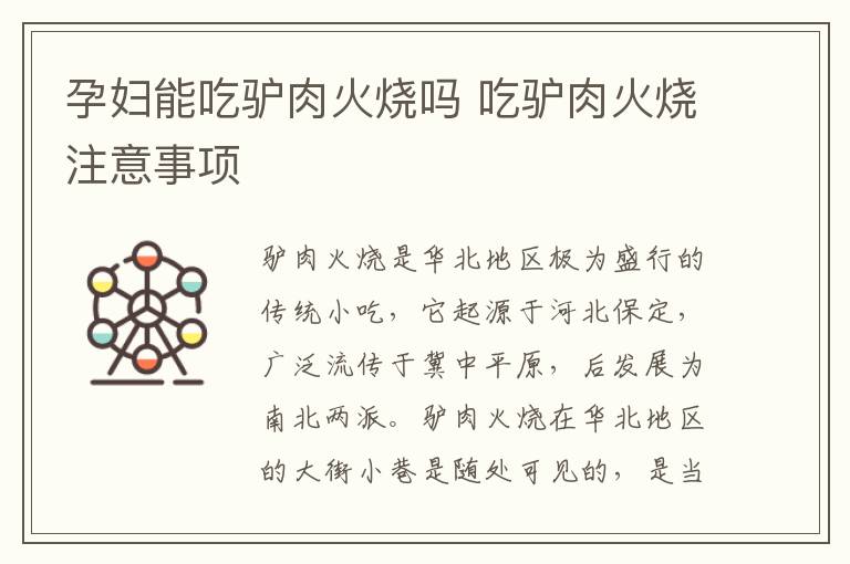 孕妇能吃驴肉火烧吗 吃驴肉火烧注意事项