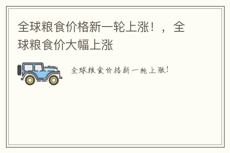 全球粮食价格新一轮上涨！，全球粮食价大幅上涨