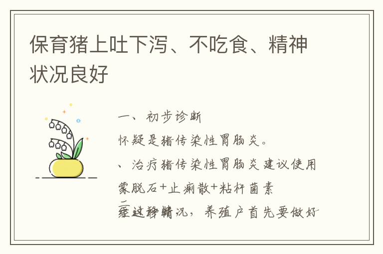 保育猪上吐下泻、不吃食、精神状况良好
