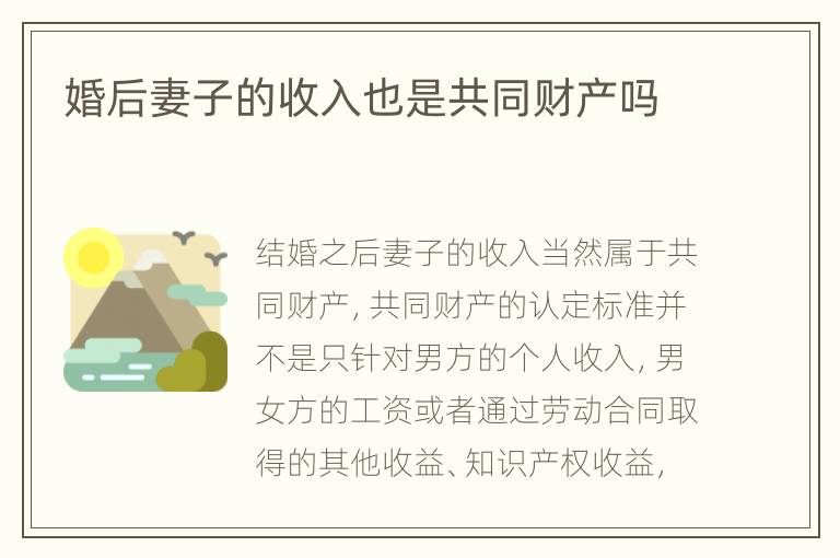 婚后妻子的收入也是共同财产吗